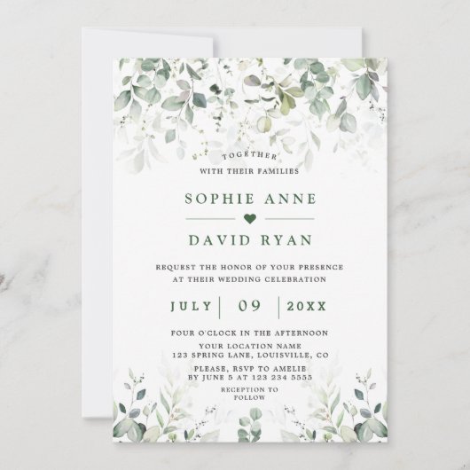 Luchtige Aquarel Groene Goud Bruiloft Kaart (Voorkant)