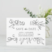 Luchtige bladeren olijven. Botanische zomer bruilo Save The Date (Staand voorkant)