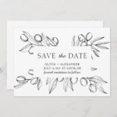 Luchtige bladeren olijven. Botanische zomer bruilo Save The Date (Voorkant / Achterkant)