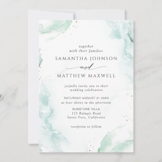 Luchtige Blauwe Turquoise Waterverf Trouw Uitnodig Kaart (Voorkant)
