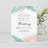 Luchtige Blauwgroen Coral Flourish Wedding Kaart (Staand voorkant)