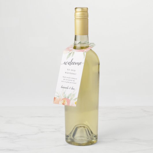 Luchtige Bloemen Huwelijk Welkom Flessenhanger (Schuin)
