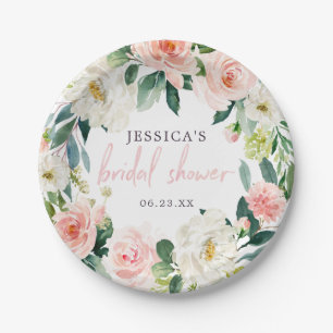Luchtige Blush Bloemachtige Bruiloftsshower Papier Papieren Bordje