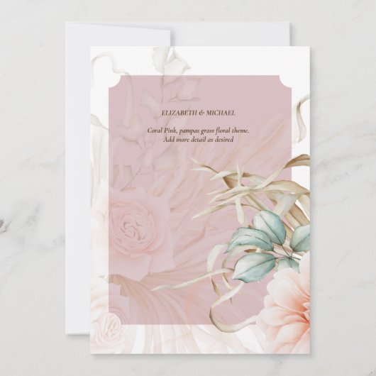 Luchtige BOHO Pampas Gras Licht Perzik Trouwfeest Save The Date (Achterkant)