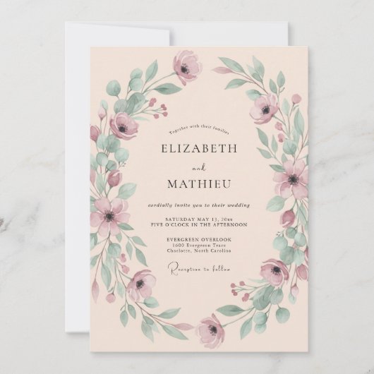 Luchtige Botanische Bruiloft met Blush Kaart (Voorkant)