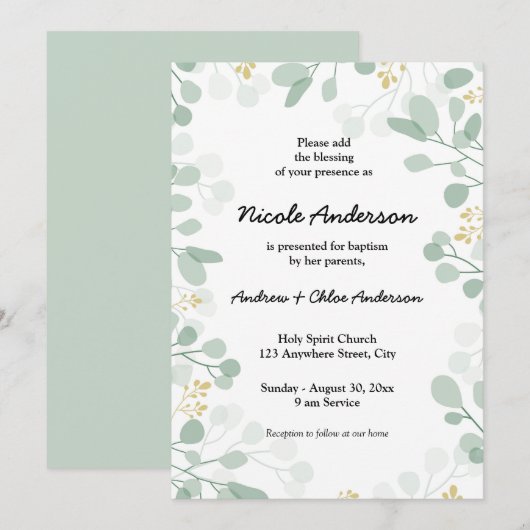 luchtige botanische doop kaart (Voorkant / Achterkant)