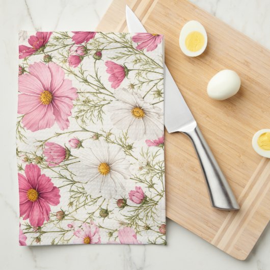 Luchtige Cosmos Bloemstengels Theedoek (Quarter Fold)