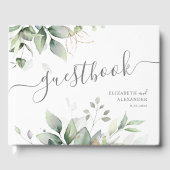 Luchtige eucalyptus en gouden groen bruiloft gastenboek (Voorkant)