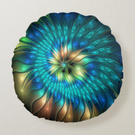 Luchtige Fantasie Bloem, Kleurrijke Abstracte Frac Rond Kussen