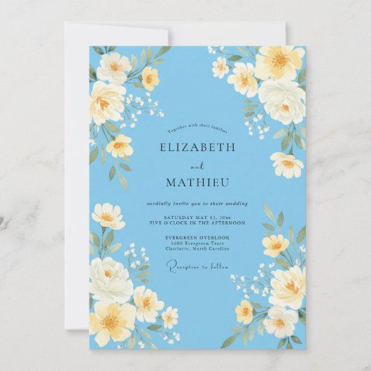 Luchtige Gele Ranunculus Eucalyptus Bruiloft Kaart (Voorkant)