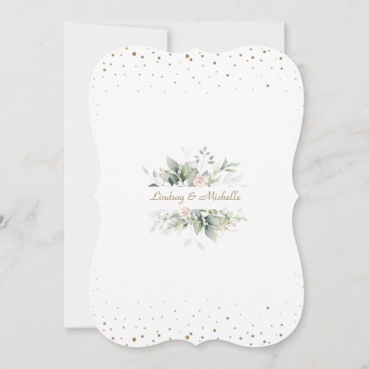 Luchtige groene bloemen gouden kruis tweeling doop kaart (Achterkant)