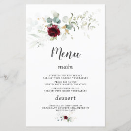 Luchtige groene Bourgondië bloem gouden trouwmenu