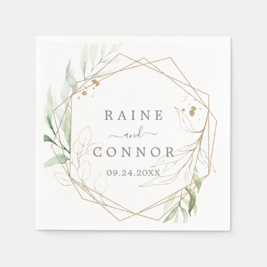 Luchtige Groene en Gouden Blad Bruiloft Servet (Voorkant)