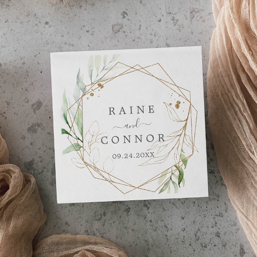 Luchtige Groene en Gouden Blad Bruiloft Servet