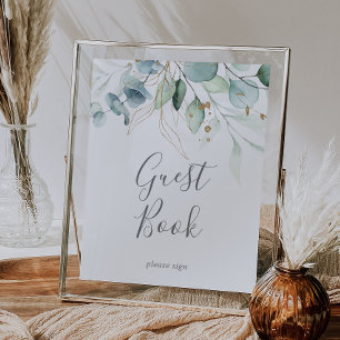 Luchtige Groene en Gouden Blad Gastboek Bord Poster