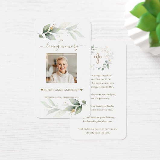 Luchtige groene eucalyptus foto rouwkaart visitekaartje (Bureau)