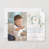 Luchtige groene marmeren foto jongen goud doopsel  bedankkaart (Voorkant)