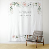 Luchtige groene roze bloem gouden trouwfoto prop wandkleed (In situ)