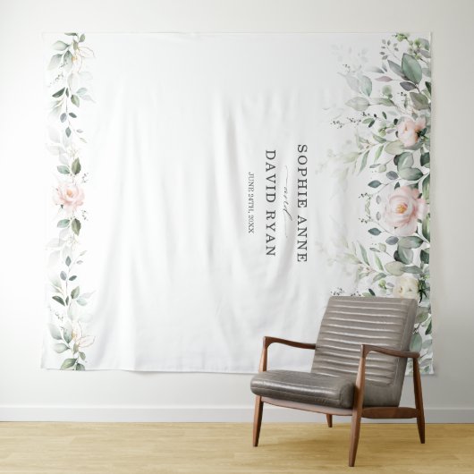 Luchtige groene roze bloem gouden trouwfotoprop  wandkleed (In Situ (horizontaal))