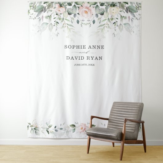 Luchtige groene roze bloem gouden trouwfotoprop  wandkleed (In situ)