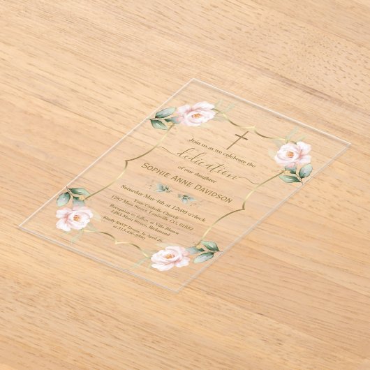 Luchtige groene roze bloemige meisjes charme bloem acryl uitnodigingen (Laagn)