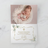 Luchtige groene witte bloemen foto jongen doop bedankkaart (Binnen)