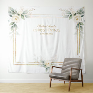 Luchtige groene witte bloemen foto prop doop wandkleed