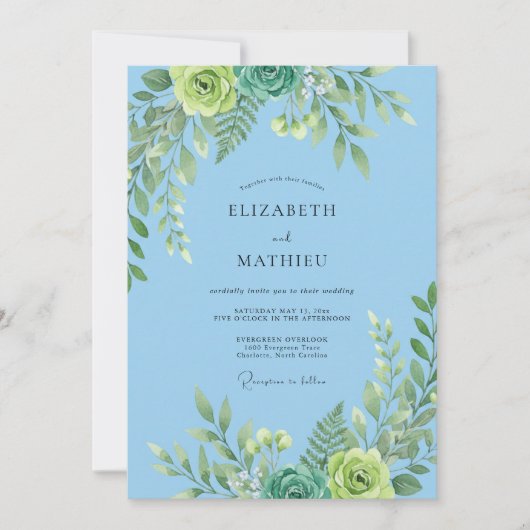 Luchtige Mintgroene Bruiloft met Eucalyptus Kaart (Voorkant)