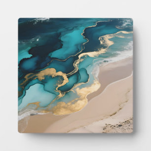 Luchtige Oceaan Hars Golven Turquoise Goud Kust Fotoplaat