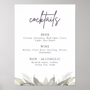 Luchtige paarse en groene bloemmotief, feestdrankm poster