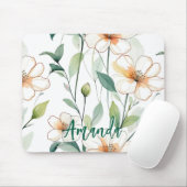 Luchtige Witte Bloemen Groene Patroon Bloei Bloems Muismat (Met muis)