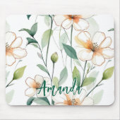 Luchtige Witte Bloemen Groene Patroon Bloei Bloems Muismat (Voorkant)