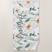 Luchtige Witte Bloemen Groene Patroon Bloesem Bloe Strandlaken (Voorkant)