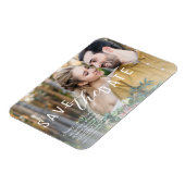 Luchtige Witte Overlay Foto Save the Date Huwelijk Magneet (Linkerzijde)