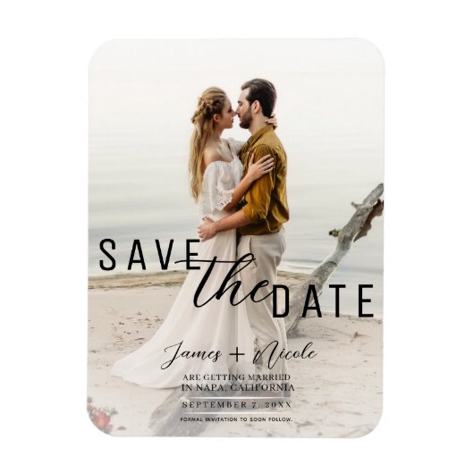 Luchtige witte overlay foto Save the Date Wedding Magneet (Verticaal)