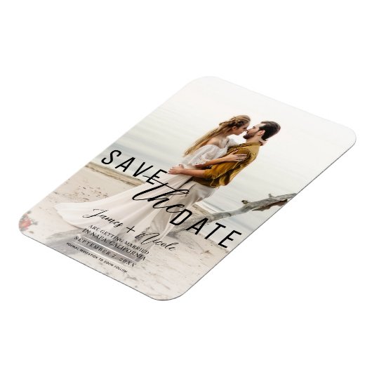 Luchtige witte overlay foto Save the Date Wedding Magneet (Linkerzijde)