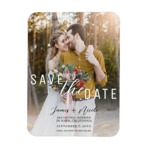 Luchtige witte overlay foto Save the Date Wedding Magneet