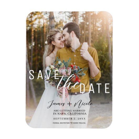 Luchtige witte overlay foto Save the Date Wedding Magneet (Verticaal)