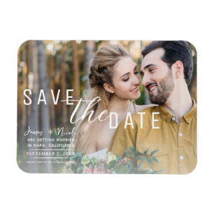 Luchtige witte overlay foto Save the Date Wedding Magneet