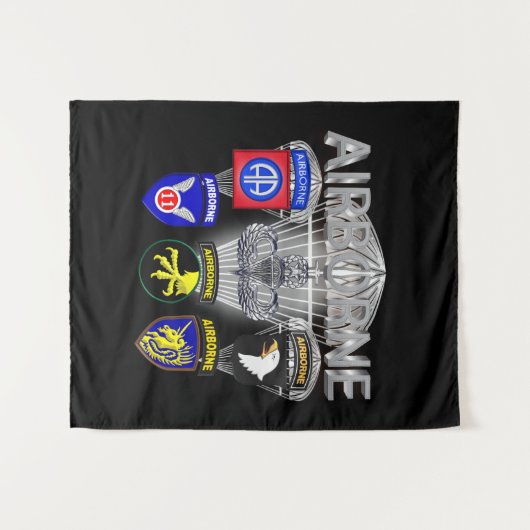 Luchtlandingdivisies van het leger vroeger en nu wandkleed (Voorkant (horizontaal))