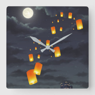 Luchtlantaarn/gele lamp/nachtlicht vierkante klok