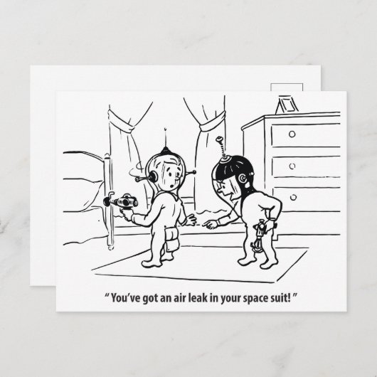 Luchtlek in ruimtepak, humoristisch, briefkaart (Voorkant / Achterkant)