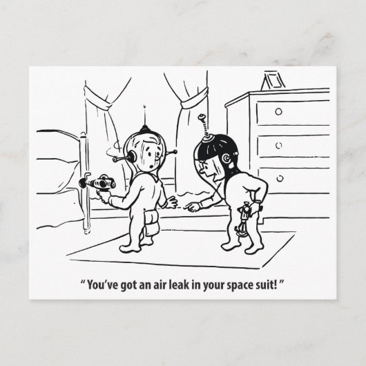 Luchtlek in ruimtepak, humoristisch,  briefkaart (Voorkant)