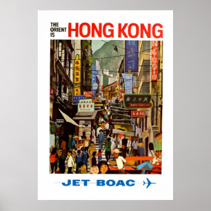 luchtlijn Hong Kong China Travel Poster