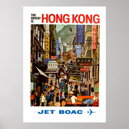 luchtlijn Hong Kong China Travel Poster (Voorkant)