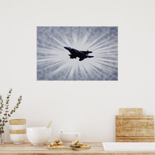 Luchtmacht F 15 gevechtsvliegtuig in Sky Burst Art Poster