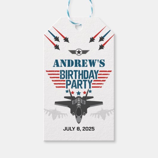 Luchtmacht straaljager piloot verjaardag cadeaulabel (Voorkant)