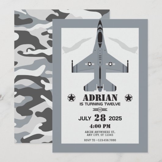Luchtmacht vliegtuig verjaardag kaart (Voorkant / Achterkant)