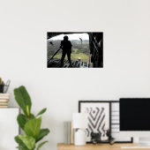 Luchtman kijkt naar een praktijkbundel herfst poster (Thuiskantoor)