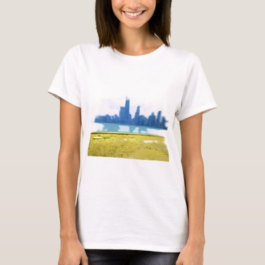 Luchtpensed Chicago Skyline Art T-shirt (Voorkant)